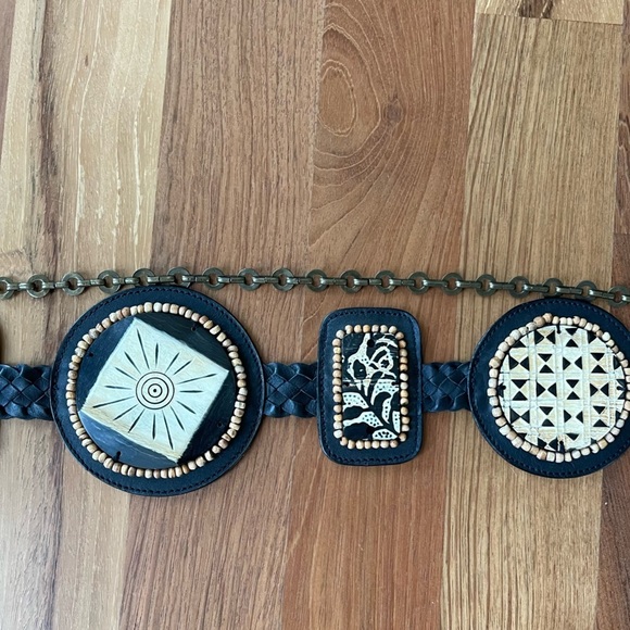 Chico\'s Boho Genuine Leather Medallion Chain Belt with‎ Embroidery Size: M/L main image 6